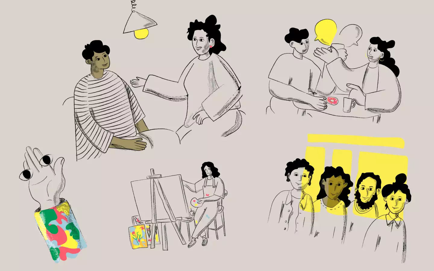 visuel représentant plusiers illustrations pour le site web de l’Arcade84