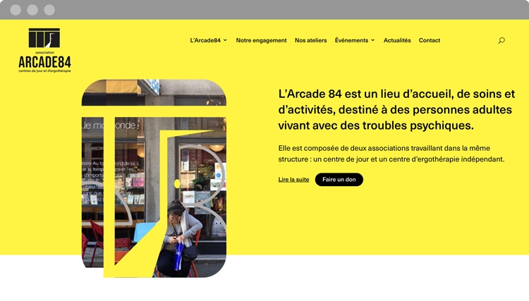 visuel représentant la page d’accueil du site web de l’Arcade84