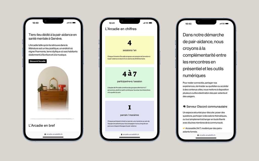 visuel représentant 3 écrans du site web au format de l'iphone 12 pour illustrer le côté responsive du site web